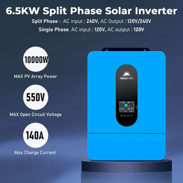 6.5KW 48V Split Phase Solar Inverter MAX PV Array Power 10000W