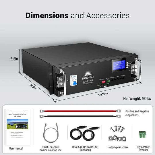 Server Rack LiFePO4 Lithium Battery Dimensions and Accessories