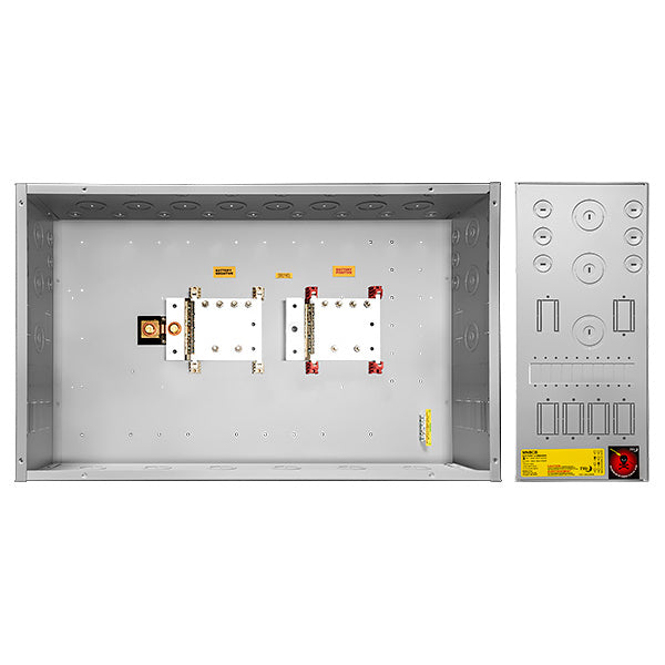 A gray MidNite Solar battery combiner box with multiple connection points and breakers.