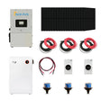 Complete Hybrid Solar Kit, with solar panel system with inverters, cables, and connectors on a white background