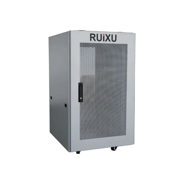 A 3U rack-mounted RUIXU server battery module with various ports and labels on the front panel.