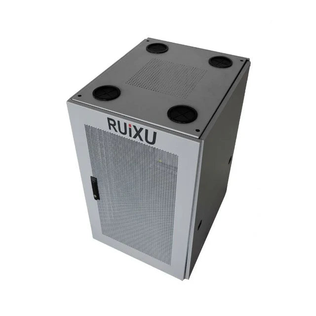 A 3U rack-mounted RUIXU server battery module with various ports and labels on the front panel.