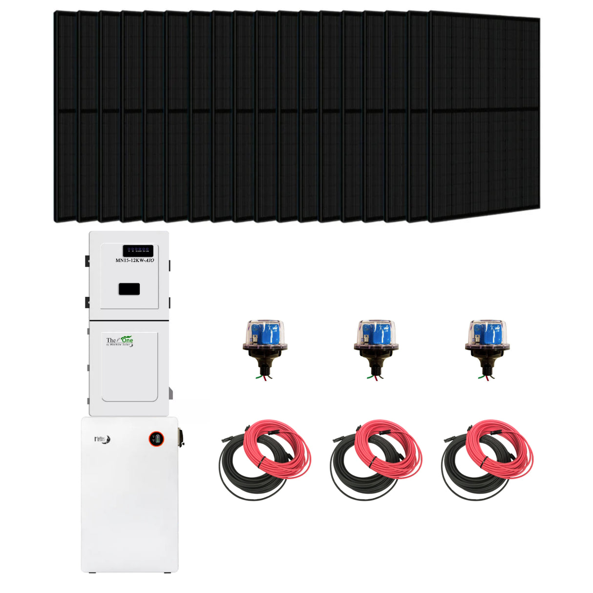 Solar panel system with battery and wiring on a white background
