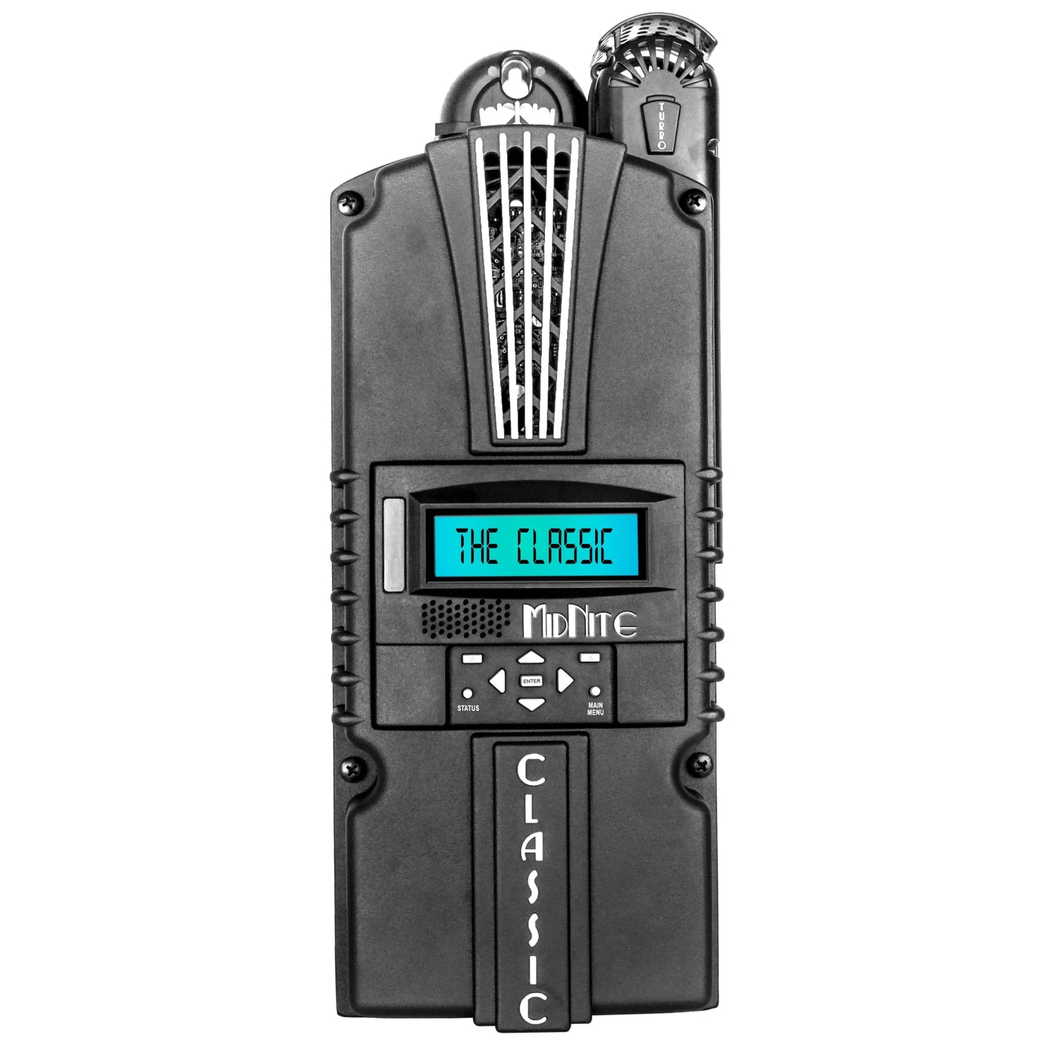 Midnite Solar Classic 150 Charge Controller with a digital display, multiple buttons, and a metallic finish.