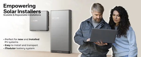 Canadian Solar EP Cube featuring a man and a woman looking at a laptop