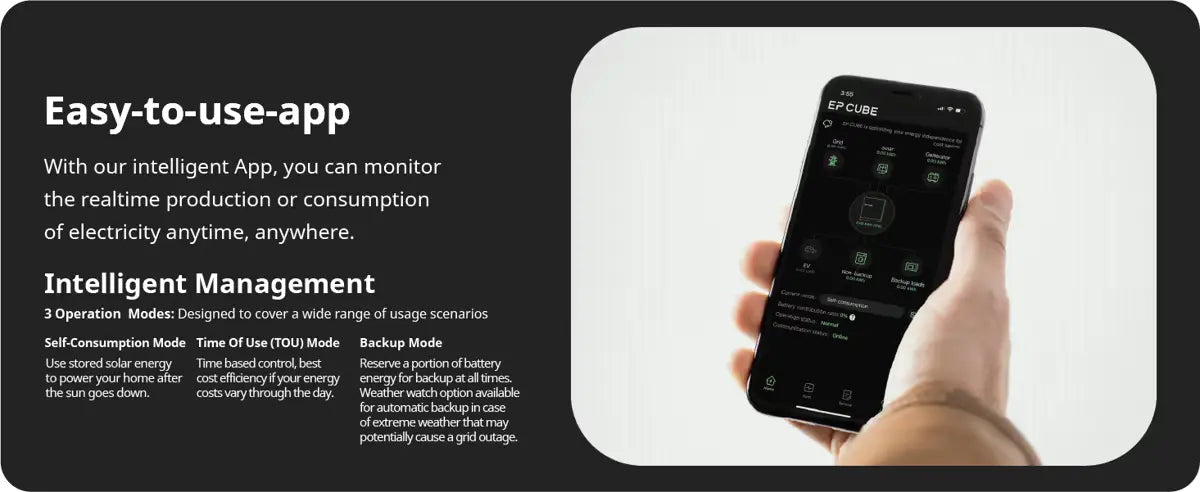 An image of a person holding a phone and the application on the phone is EP Cube.