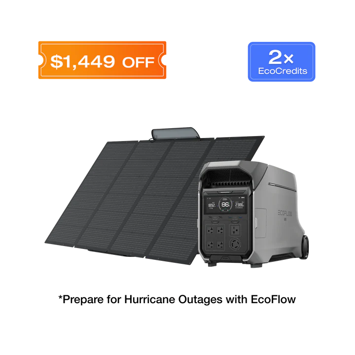 EcoFlow DELTA Pro 3 with 400W folding solar panel for off-grid charging.