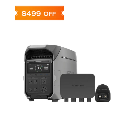 EcoFlow DELTA Pro 3 with Smart Home Panel 2 and transfer switch modules for whole-home backup integration.