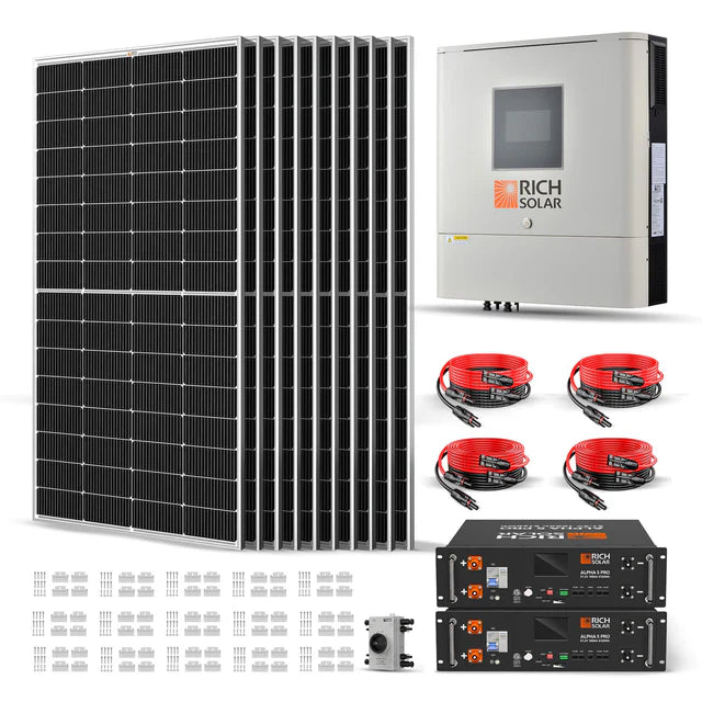 Rich Solar Off-Grid Solar Cabin Kit Expanded | 10.24 kWh LiFePO4 Battery Storage | 6500W 120VAC Inverter | 2500W Solar PV