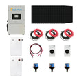 Complete Hybrid Solar Kit, with solar panel system with inverters, cables, and connectors on a white background
