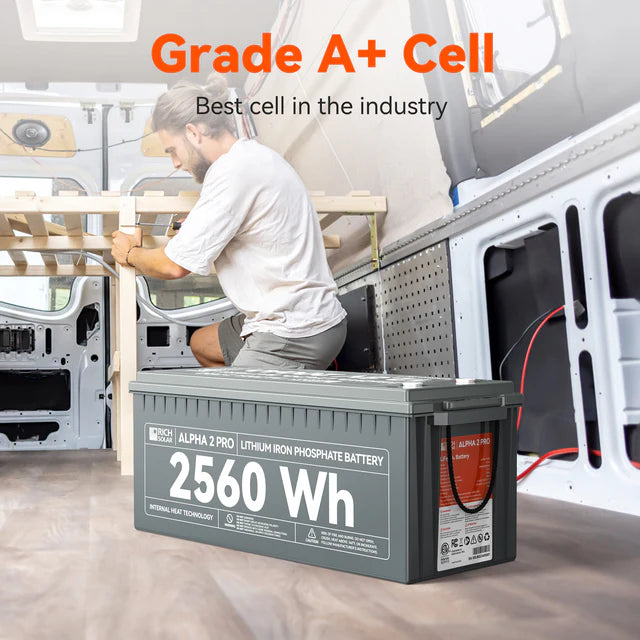 Rich Solar ALPHA 2 PRO | 12V 200Ah LiFePO4 Battery |  Off-Grid, RVs, Boats | 7,000 Lifetime Cycles | 10-Year Warranty | UL1973 Certified | Internal Heating + Bluetooth Monitoring