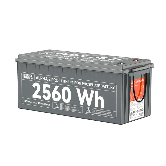 Rich Solar ALPHA 2 PRO | 12V 200Ah LiFePO4 Battery |  Off-Grid, RVs, Boats | 7,000 Lifetime Cycles | 10-Year Warranty | UL1973 Certified | Internal Heating + Bluetooth Monitoring