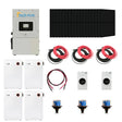 Complete Hybrid Solar Kit, with solar panel system with inverters, cables, and connectors on a white background